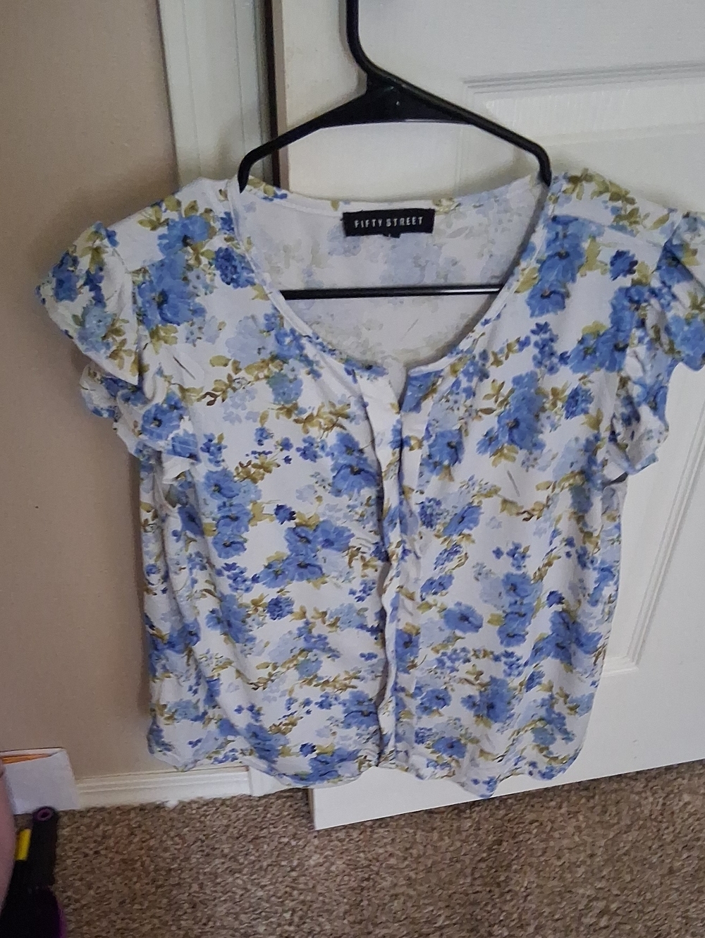 Fifty Street Blue Floral Button-Front Women's Blouse